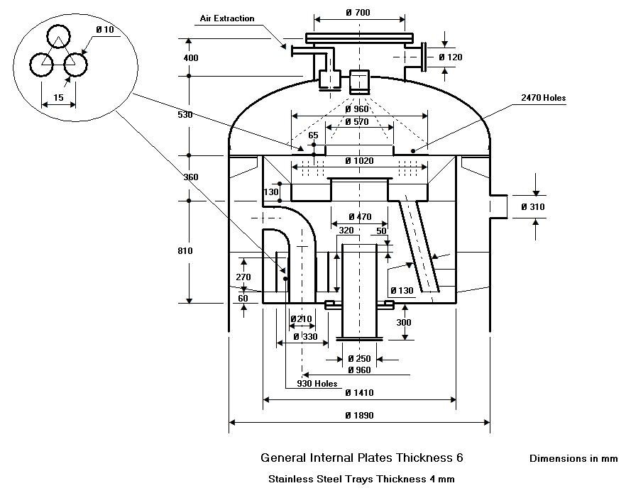 Vertical industrial deaerator internals sectional drawing