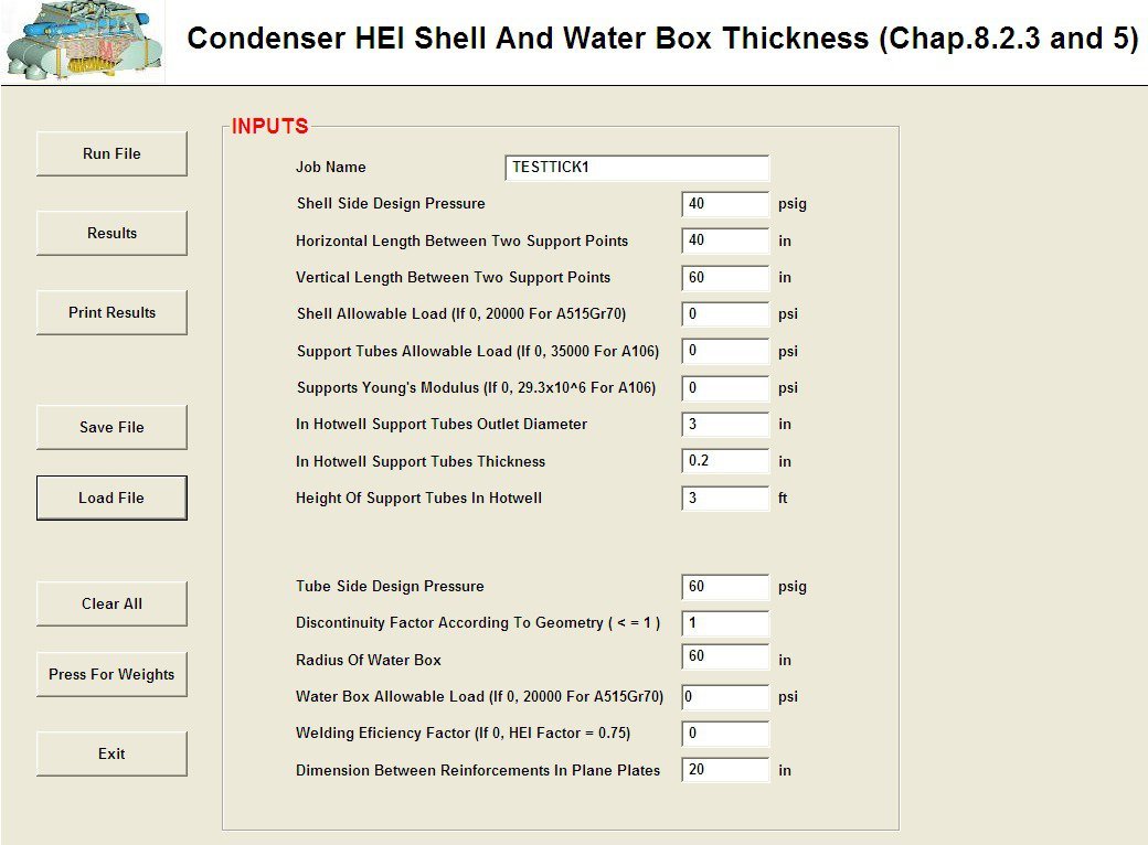 Condenser shell and water box thickness calculation according to HEI standards
